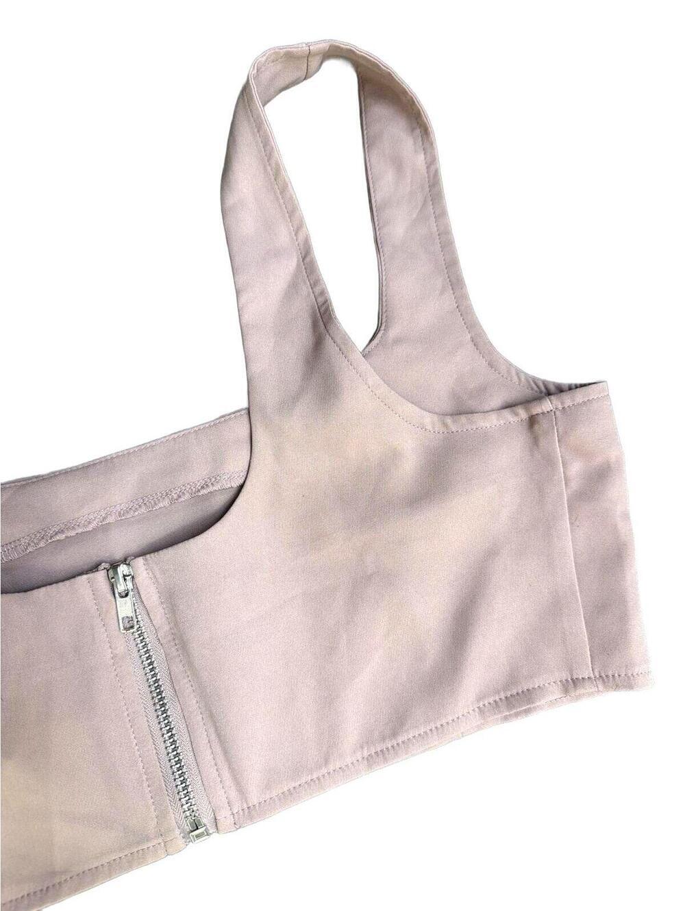 MISGUIDED Taupe Crop Top NWT Minimalist Y2K Bralette Tank - Picture 3 of 5
